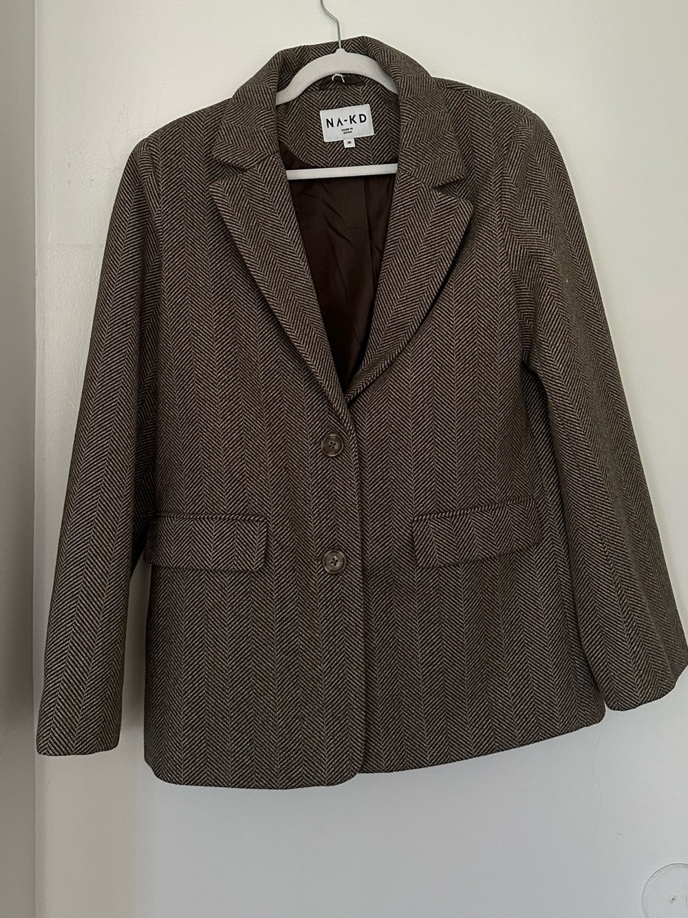 NA-KD Brown Herringbone Tailored Blazer